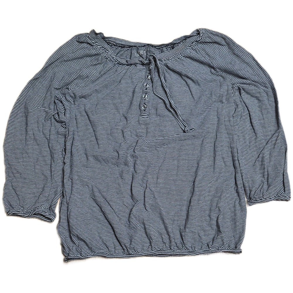 LOFT Petite Stripe Blouse Top‎ Women's Size XSP Black White Long Sleeve Cotton